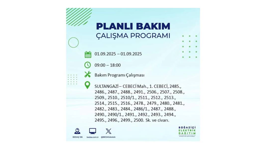 O ilçelerde saatlerce elektrik olmayacak: BEDAŞ 1 Eylül Pazartesi elektrik kesintisi yaşayacak ilçeleri sıraladı 11