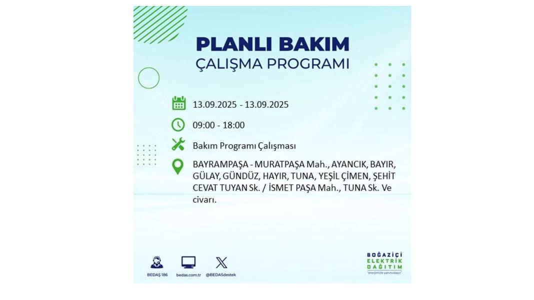 O ilçelerde elektrikler olmayacak: BEDAŞ 13 Eylül Cumartesi günü elektrik kesintisi yaşayacak ilçeleri sıraladı! 12