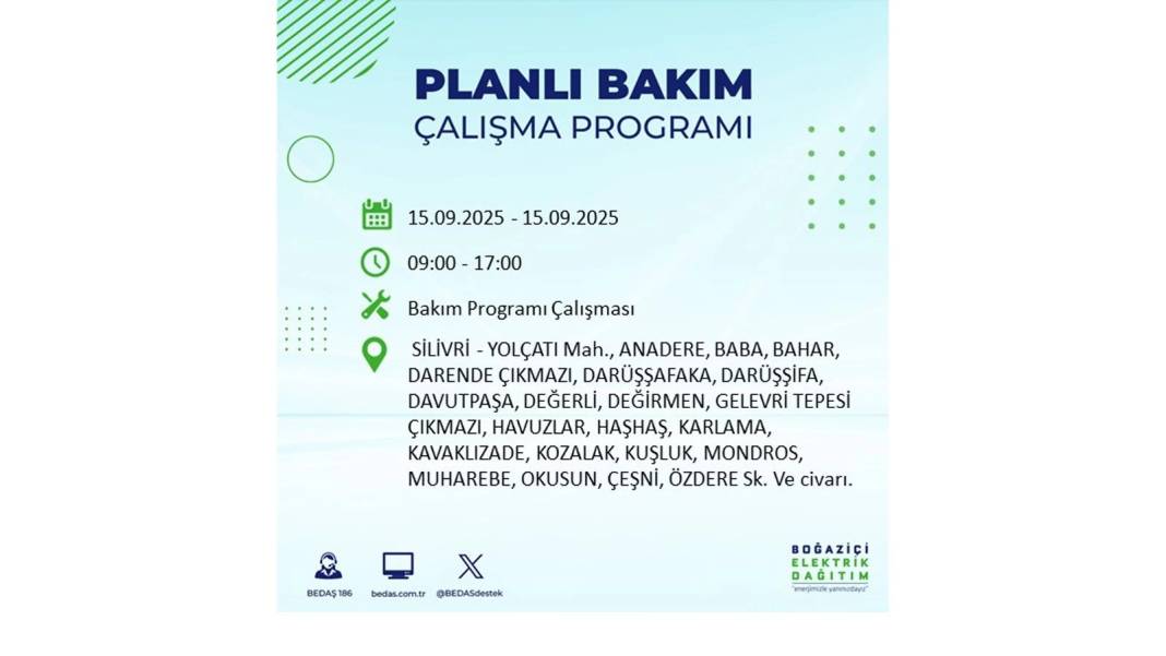 Büyük elektrik kesintisi yaşanacak: BEDAŞ 15 Eylül Pazartesi günü elektrik kesintisi yaşayacak ilçeleri sıraladı! 26