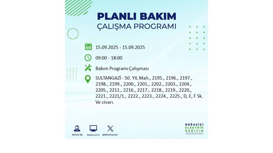 Büyük elektrik kesintisi yaşanacak: BEDAŞ 15 Eylül Pazartesi günü elektrik kesintisi yaşayacak ilçeleri sıraladı! 24