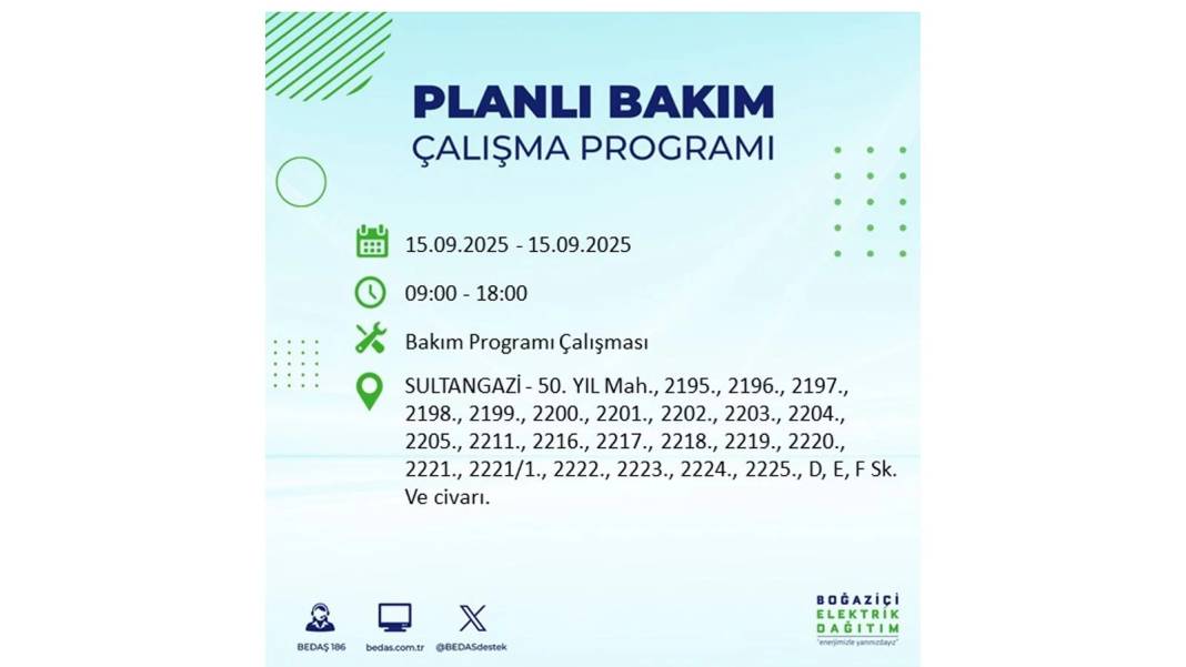 Büyük elektrik kesintisi yaşanacak: BEDAŞ 15 Eylül Pazartesi günü elektrik kesintisi yaşayacak ilçeleri sıraladı! 20