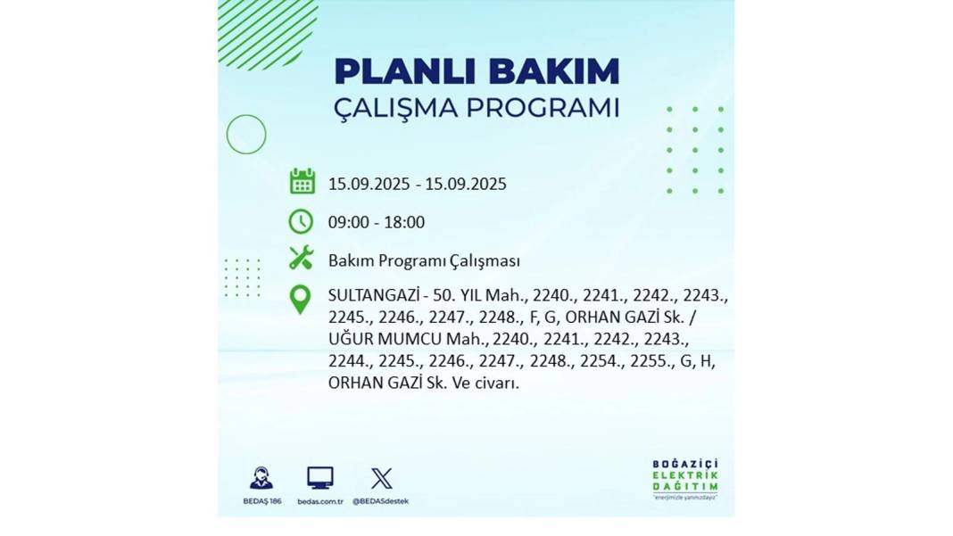 Büyük elektrik kesintisi yaşanacak: BEDAŞ 15 Eylül Pazartesi günü elektrik kesintisi yaşayacak ilçeleri sıraladı! 21