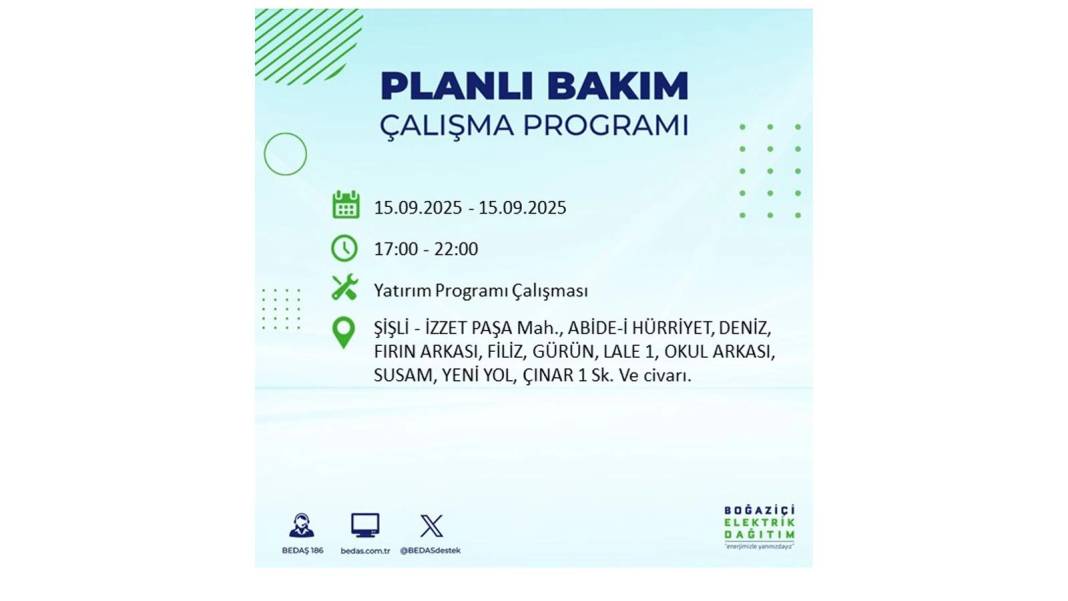Büyük elektrik kesintisi yaşanacak: BEDAŞ 15 Eylül Pazartesi günü elektrik kesintisi yaşayacak ilçeleri sıraladı! 15