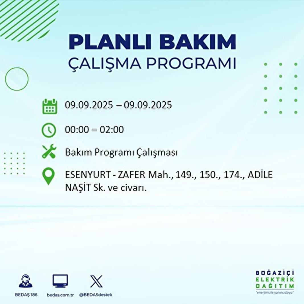 O ilçelerde elektrik olmayacak: BEDAŞ 9 Eylül Salı günü elektrik kesintisi yaşayacak ilçeleri sıraladı! 33