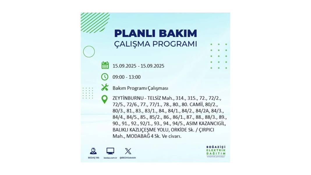 Büyük elektrik kesintisi yaşanacak: BEDAŞ 15 Eylül Pazartesi günü elektrik kesintisi yaşayacak ilçeleri sıraladı! 6