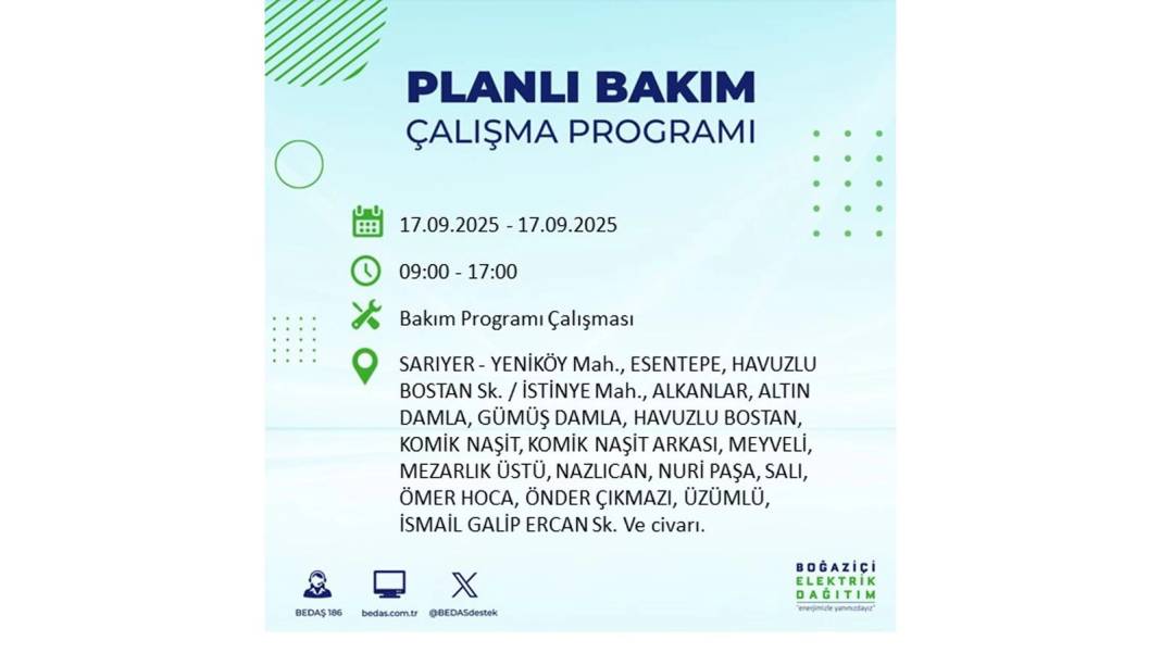 Büyük elektrik kesintisi yaşanacak: BEDAŞ 17 Eylül Çarşamba elektrik kesintisi yaşayacak ilçeleri sıraladı! 20