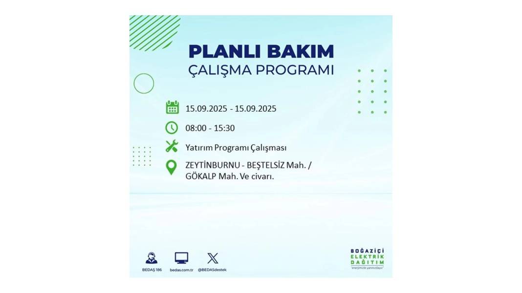 Büyük elektrik kesintisi yaşanacak: BEDAŞ 15 Eylül Pazartesi günü elektrik kesintisi yaşayacak ilçeleri sıraladı! 7