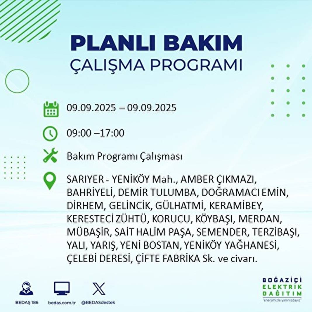 O ilçelerde elektrik olmayacak: BEDAŞ 9 Eylül Salı günü elektrik kesintisi yaşayacak ilçeleri sıraladı! 36