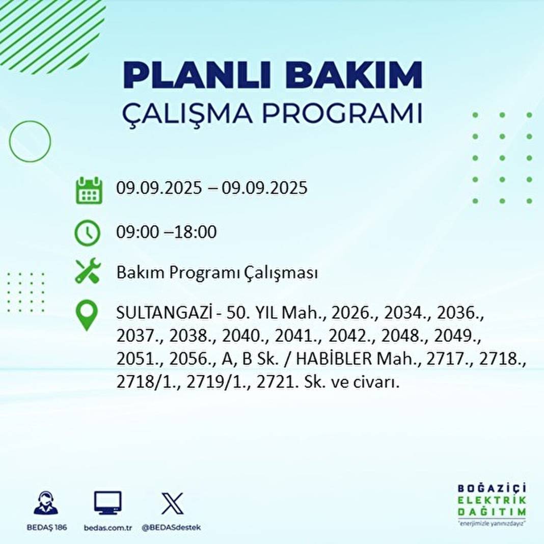 O ilçelerde elektrik olmayacak: BEDAŞ 9 Eylül Salı günü elektrik kesintisi yaşayacak ilçeleri sıraladı! 27