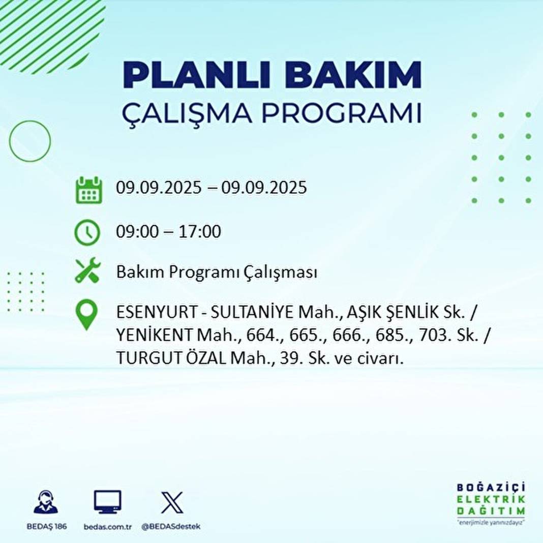 O ilçelerde elektrik olmayacak: BEDAŞ 9 Eylül Salı günü elektrik kesintisi yaşayacak ilçeleri sıraladı! 19