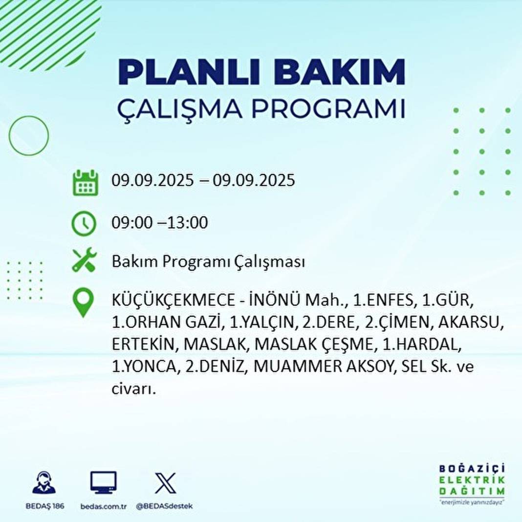 O ilçelerde elektrik olmayacak: BEDAŞ 9 Eylül Salı günü elektrik kesintisi yaşayacak ilçeleri sıraladı! 21