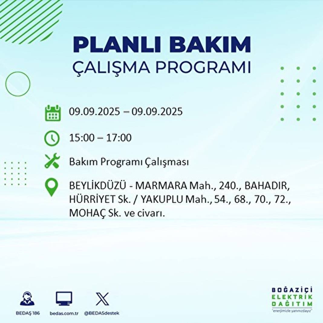 O ilçelerde elektrik olmayacak: BEDAŞ 9 Eylül Salı günü elektrik kesintisi yaşayacak ilçeleri sıraladı! 13