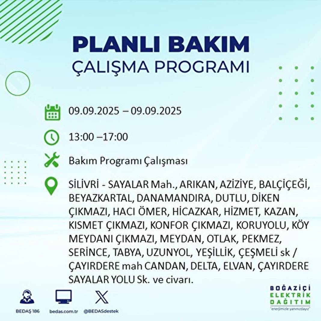 O ilçelerde elektrik olmayacak: BEDAŞ 9 Eylül Salı günü elektrik kesintisi yaşayacak ilçeleri sıraladı! 11