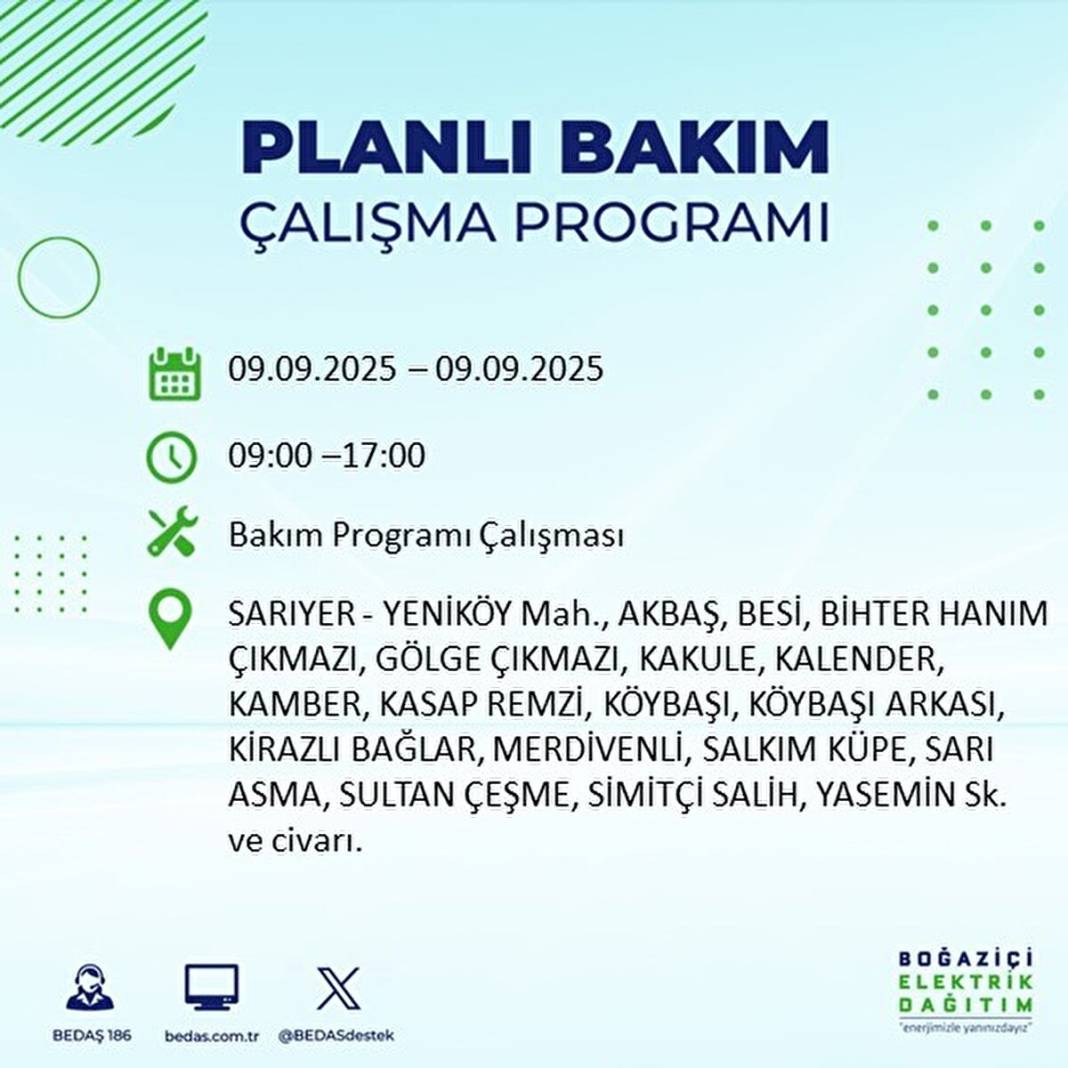 O ilçelerde elektrik olmayacak: BEDAŞ 9 Eylül Salı günü elektrik kesintisi yaşayacak ilçeleri sıraladı! 10