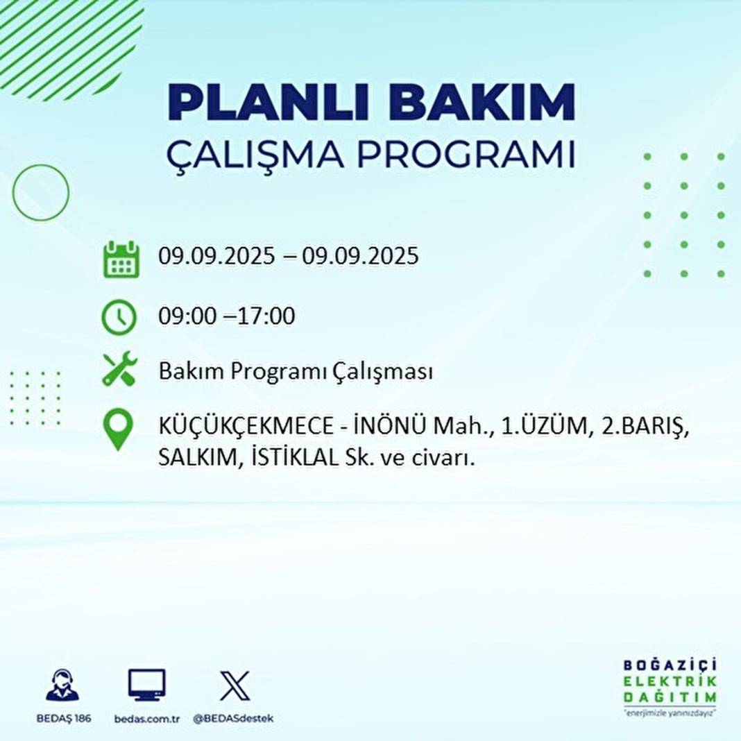 O ilçelerde elektrik olmayacak: BEDAŞ 9 Eylül Salı günü elektrik kesintisi yaşayacak ilçeleri sıraladı! 7