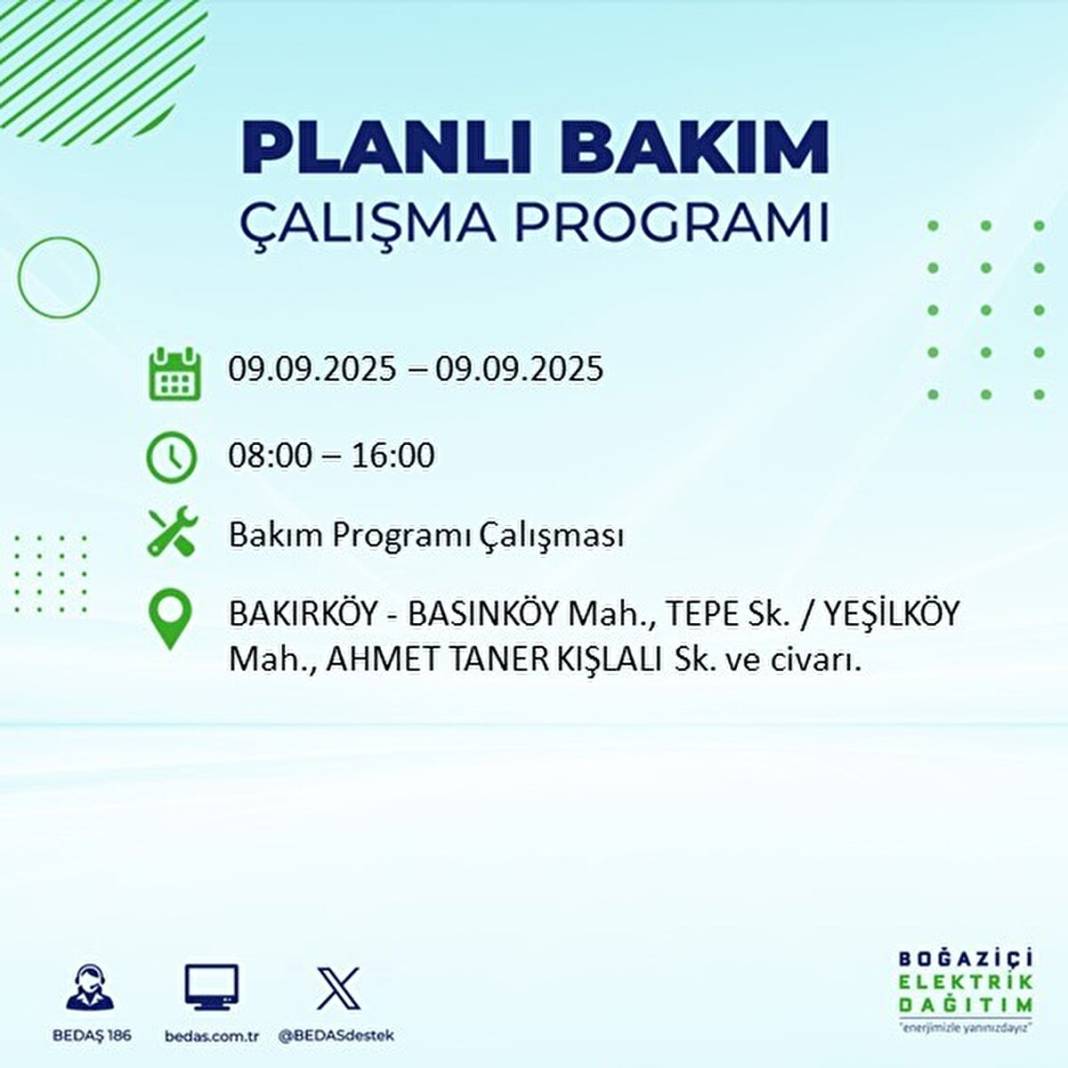 O ilçelerde elektrik olmayacak: BEDAŞ 9 Eylül Salı günü elektrik kesintisi yaşayacak ilçeleri sıraladı! 8