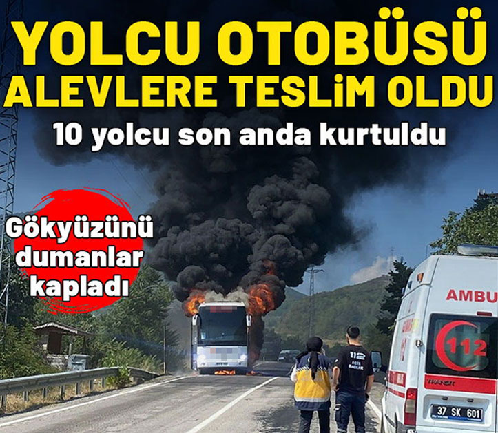 Yolcu otobüsü alevlere teslim oldu: 10 yolcu son anda kurtuldu!