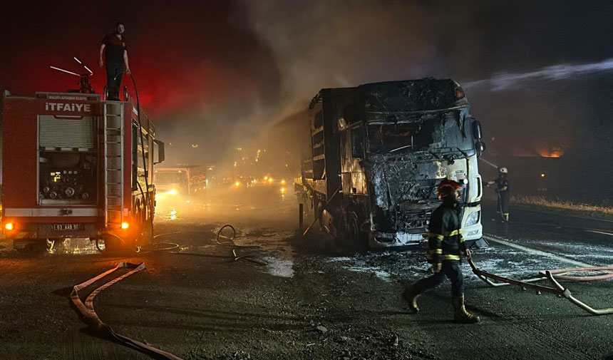 Şanlıurfa'da seyir halindeki tır yandı