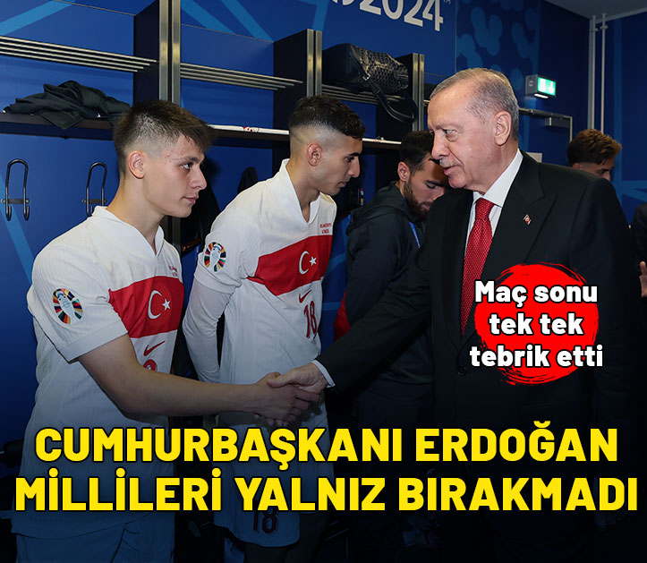 Cumhurbaşkanı Erdoğan Milli futbolcuları soyunma odasında tebrik etti