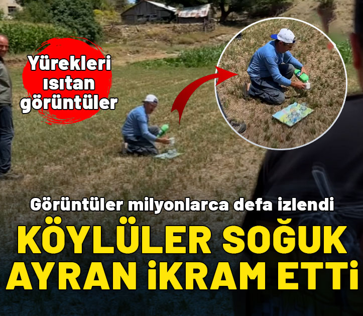 Zorunlu iniş yapan helikopterdeki yangın söndürme ekibini ayranla serinleten köylü kalpleri ısıttı