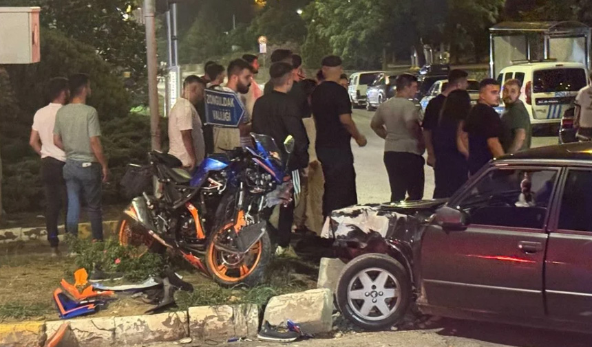 Zonguldak'ta otomobil ile motosiklet kavşakta çarpıştı