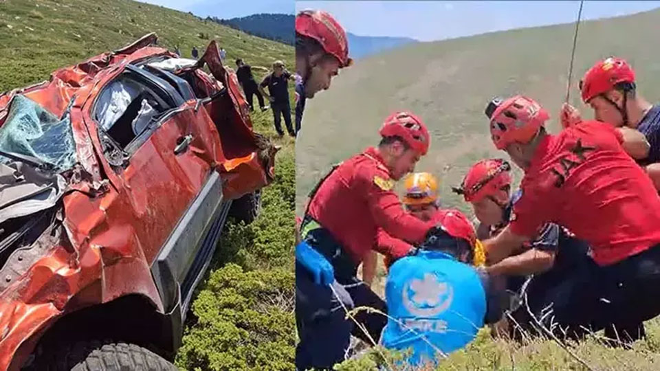 Off-road aracı, 100 metrelik uçuruma düştü: 2 yaralı helikopterle alındı