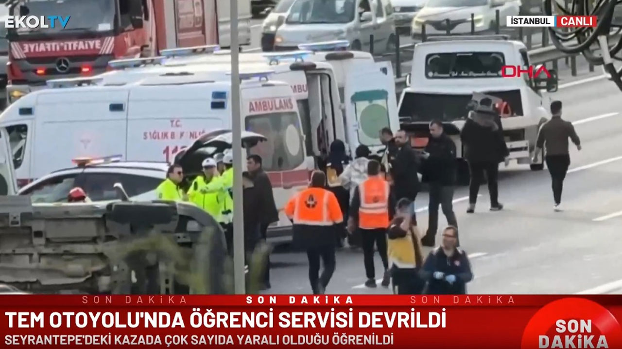 TEM Otoyolu'nda öğrenci servisi devrildi: Yaralılar var