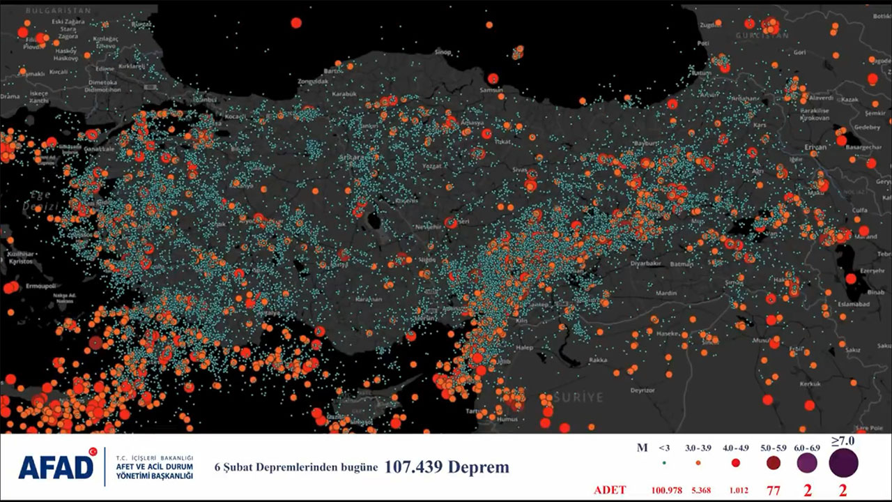 Türkiye ve çevresinde 2 yılda toplam 107 binden fazla deprem meydana geldi