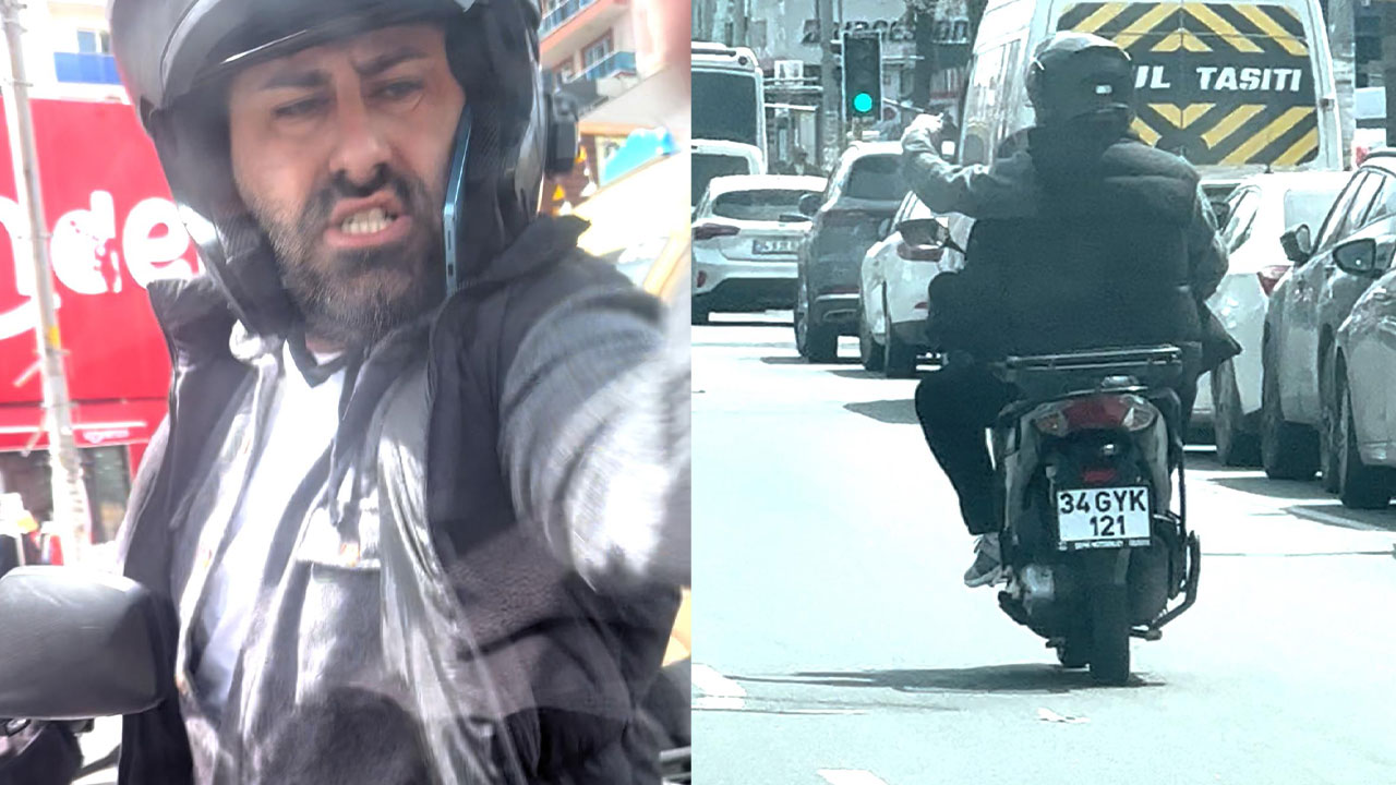 Motosikletli maganda otomobilin aynasını kırıp tekme attı! O anlar kamerada