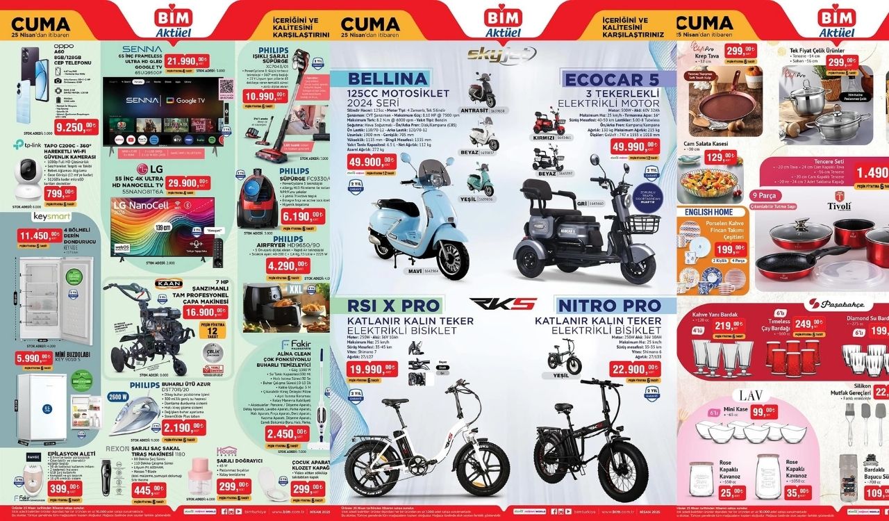 BİM'E MOTOSİKLET VE KATLANIR ELEKTRİKLİ BİSİKLET GELİYOR: BİM 25 Nisan aktüel kataloğunu yayınladı!