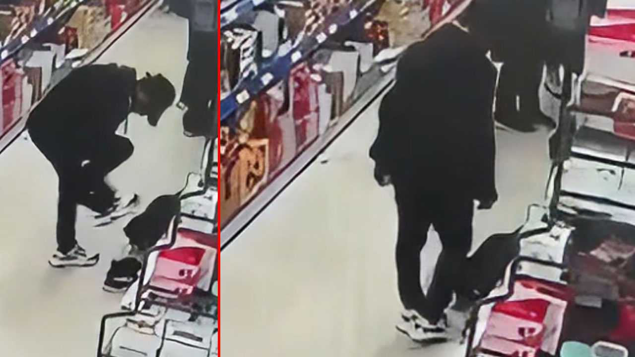 Markete girdi, beğendiği ayakkabıyı denedi, ayağına giydi ve gitti!