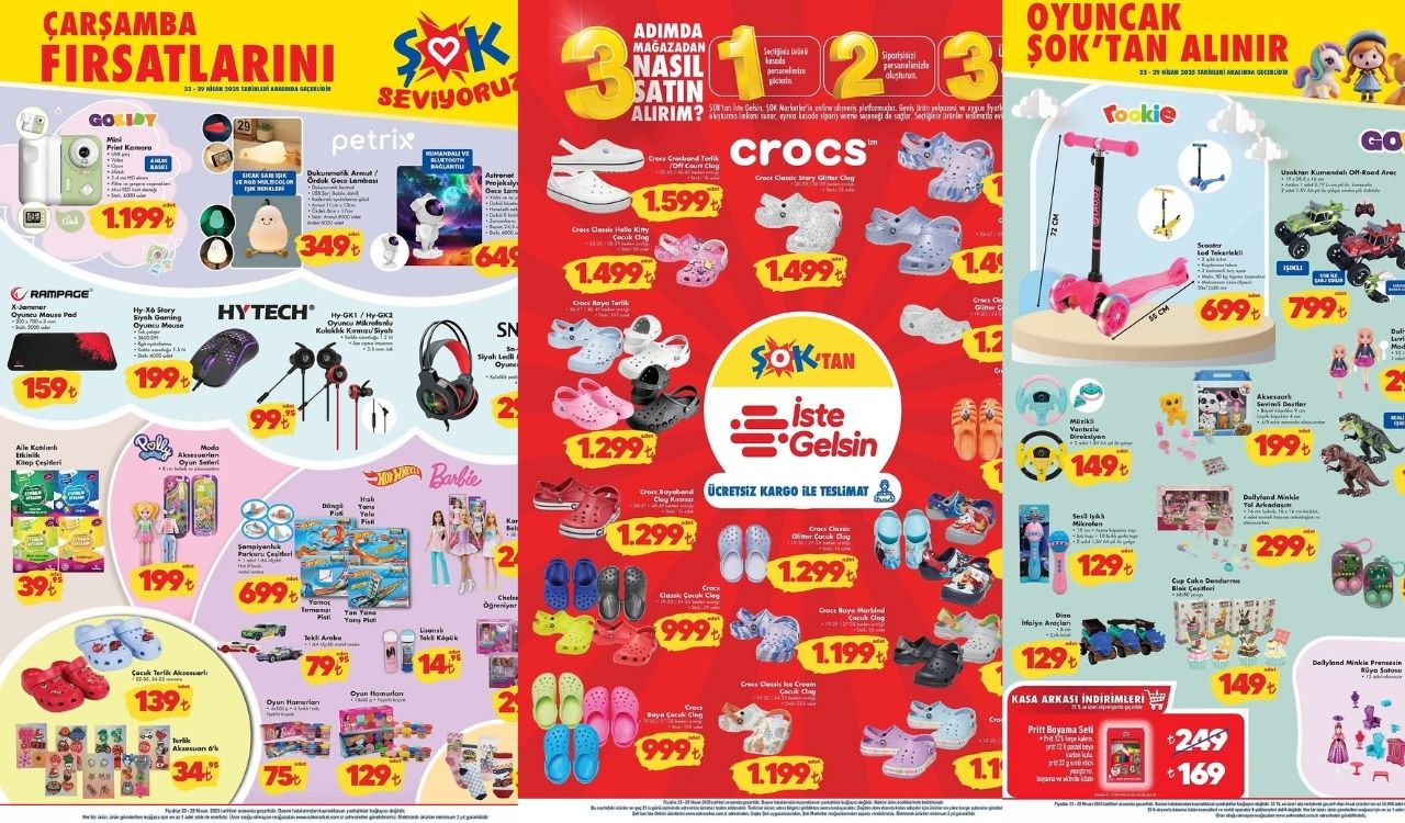 ŞOK'A CROCS TERLİK GELİYOR: ŞOK 23 Nisan 2025 aktüel kataloğunu yayımladı!
