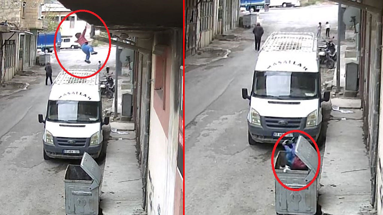 İkinci kattan düşen 2 yaşındaki Muhammed ölümden döndü: Çöp konteynerinin içine düştü!