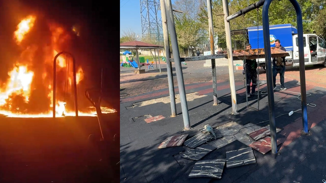 Çocuk parkını benzin döküp yaktılar: Gece saatlerinde alevler yükseldi