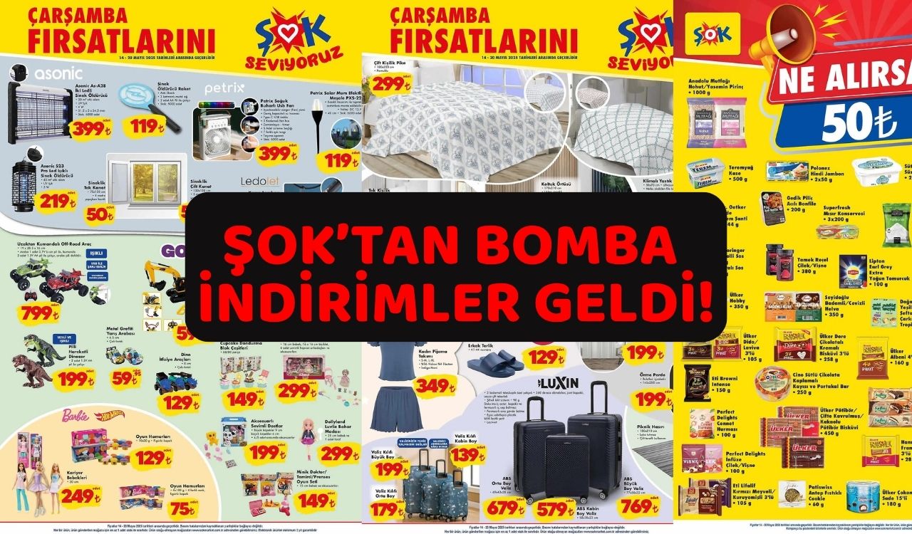 ŞOK'A ÜÇLÜ VALİZ VE ÇİFT KİŞİLİK PİKE ÖRTÜSÜ GELİYOR: ŞOK 14 Mayıs indirim kataloğu yayımlandı!