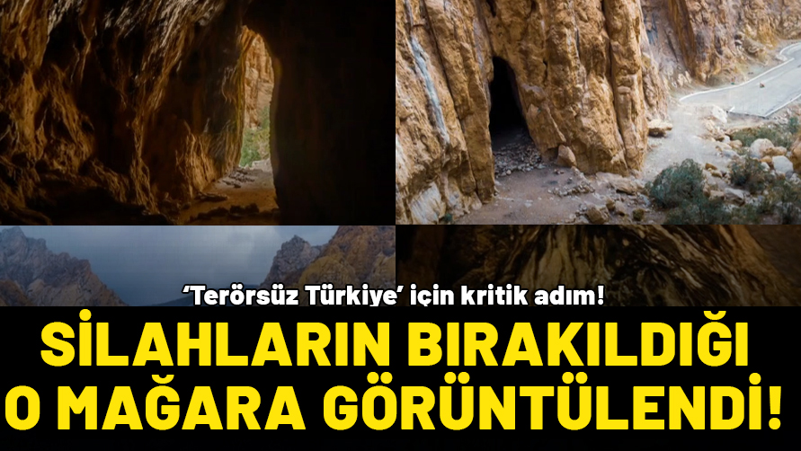 PKK'nın silahları bıraktığı mağara görüntülendi!