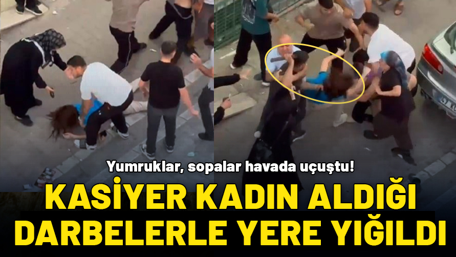 Kasiyer kadına sopalı, yumruklu saldırı! Aldığı darbelerle yere yığıldı