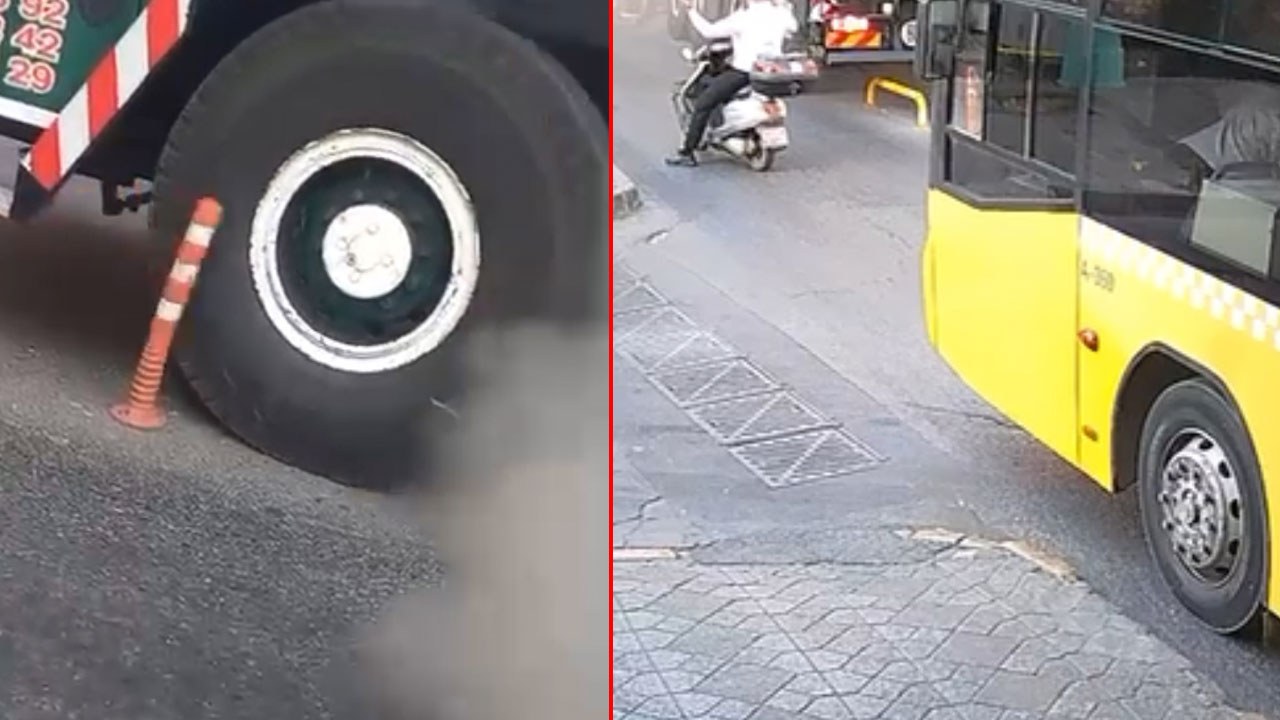 Beyoğlu'nda seyir halindeki vincin lastiği bomba gibi patladı: Biri çocuk 2 kişi yaralandı