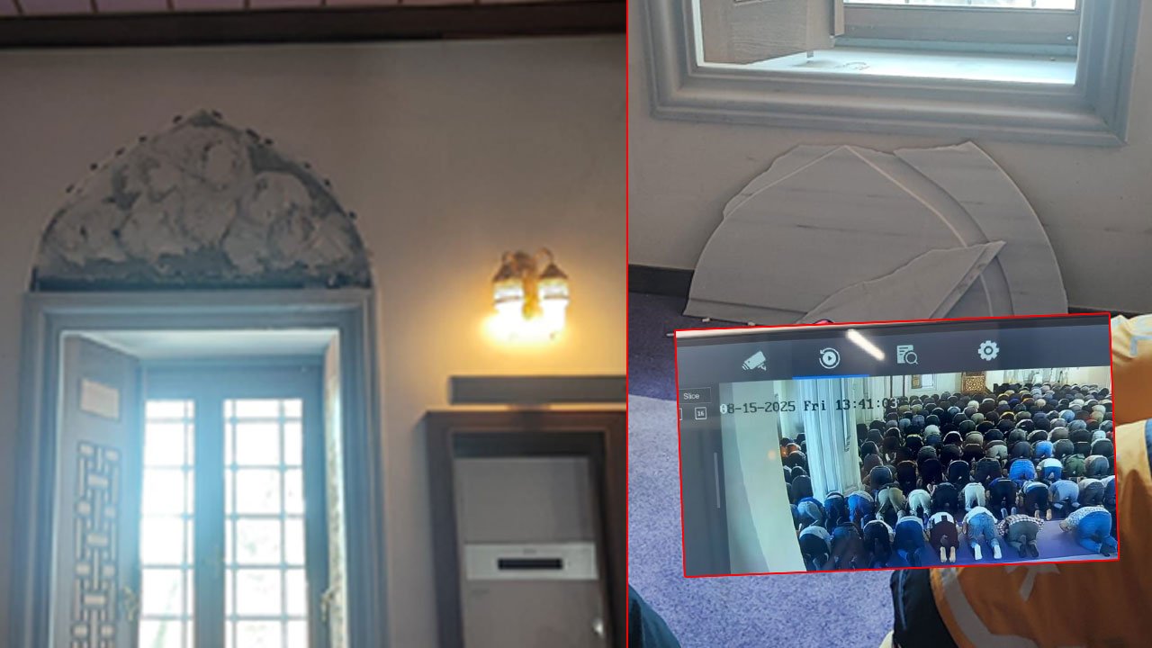 Mermer plaka cemaatin üzerine düştü: 2 polis cuma namazı sırasında ölümden döndü