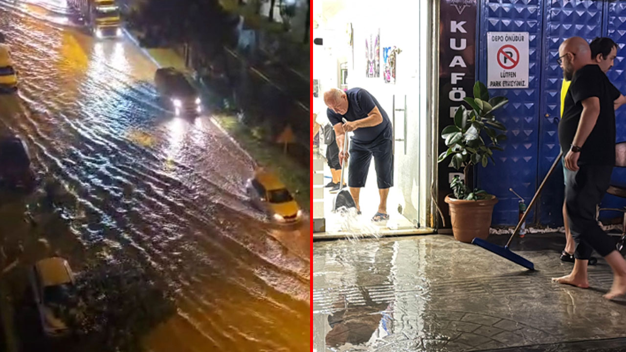 Sağanak yağış etkili oldu: Caddeler suyla doldu