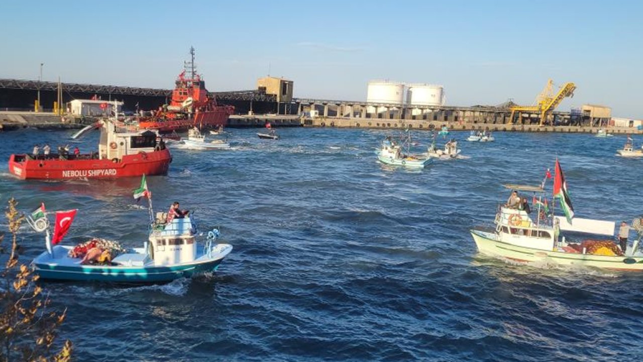 Balıkçılar denize Filistin için açıldı: 'Gazze’ye özgürlük' çağrısı!