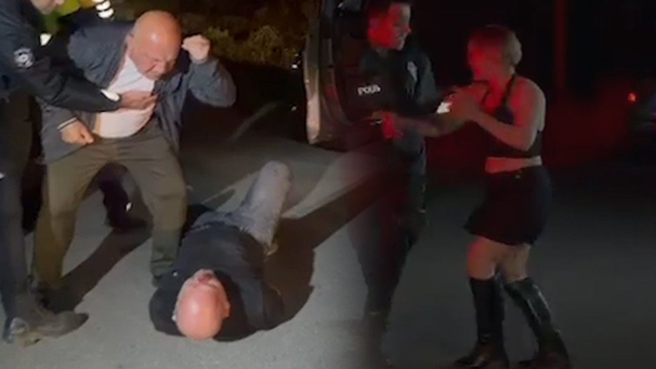 Alkollü sürücü ve yanındaki kadın, polise saldırdı: Sıkacağım size!