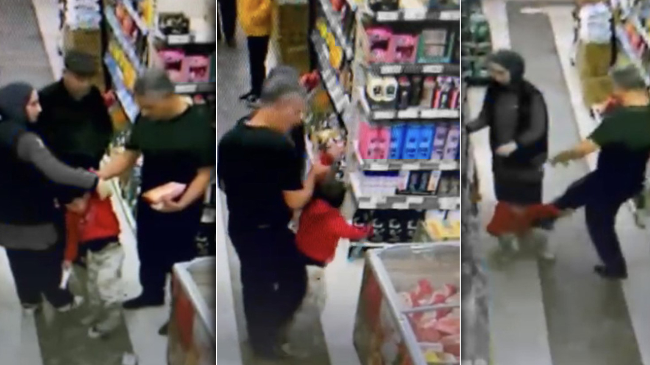 Dehşete düşüren görüntüler: Markette çocuğunu tekme tokat döven baba gözaltında