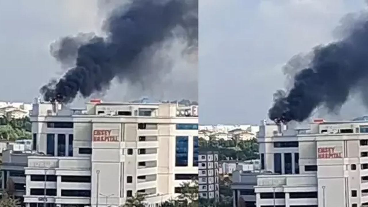 Pendik'te özel hastanede korku dolu anlar: Baz istasyonu yandı, dumanlar gökyüzünü kapladı