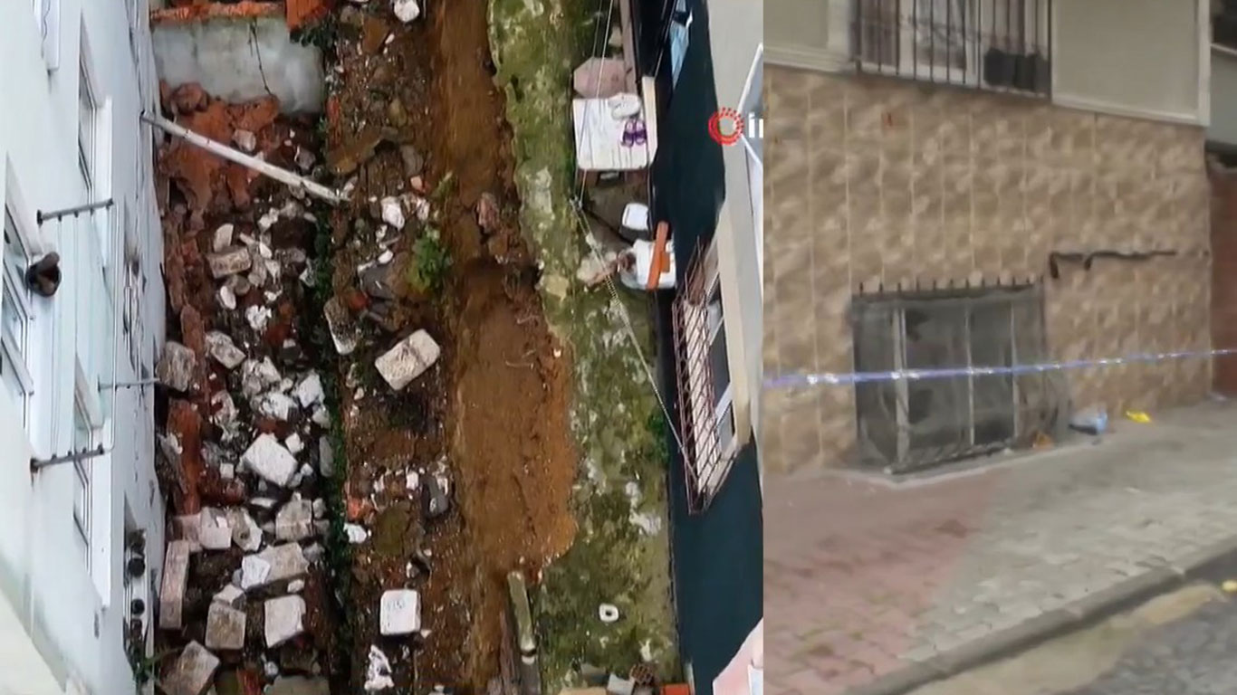 İstinat duvarı çöktü, iki bina tahliye edildi: İstanbul Arnavutköy'de korku dolu anlar