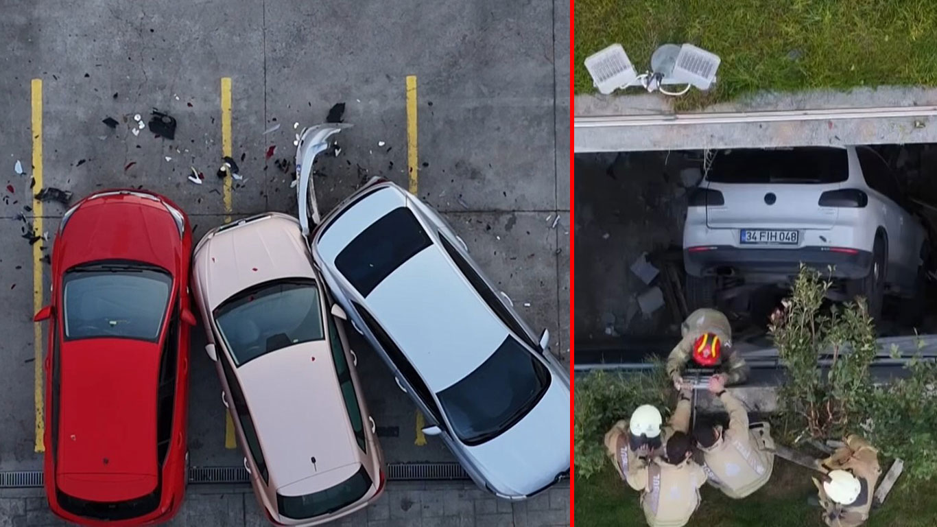 İSPARK'tan çıkarken ortalığı savaş alanına çevirdi: Araçlara çarptı, boşluğa düştü