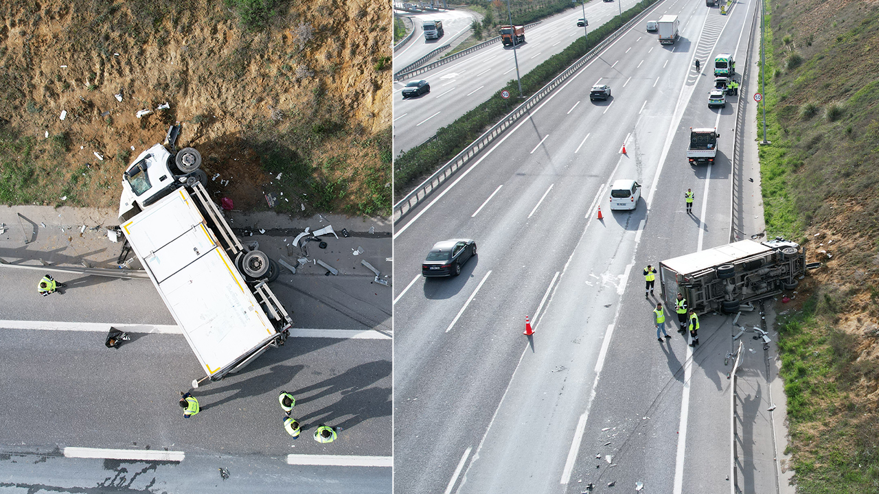 Kuzey Marmara Otoyolu’nda zincirleme kaza: Aynı firmaya ait iki kamyon ve bir tır çarpıştı