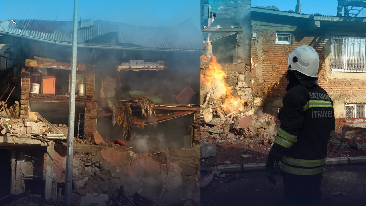 Erzurum'da doğalgaz patlaması: 2 ev çöktü