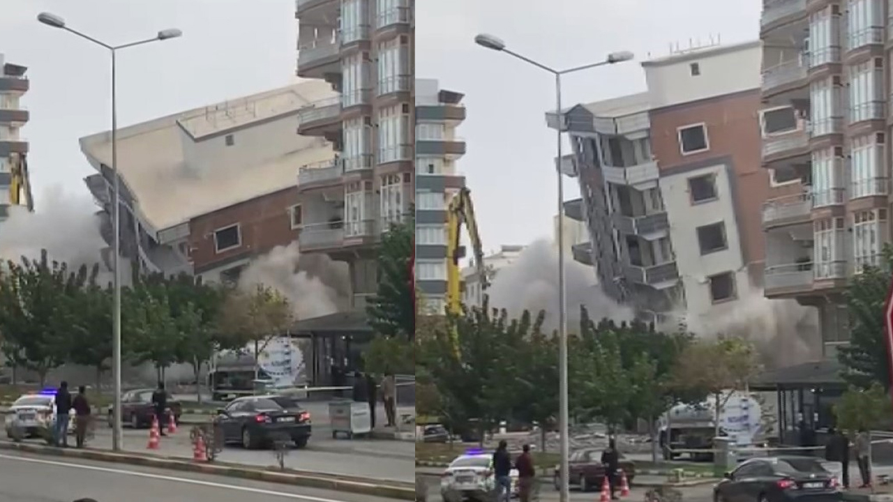 Gaziantep'de faciadan dönüldü: Ağır hasarlı bina, korna sesiyle bir anda yıkıldı