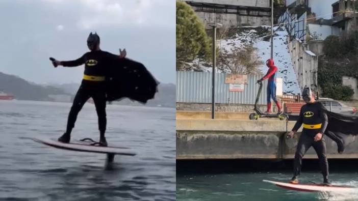 Bu görüntüler Bebek'te kaydedildi! Batman sörf yaptı, Spider Man skutere bindi